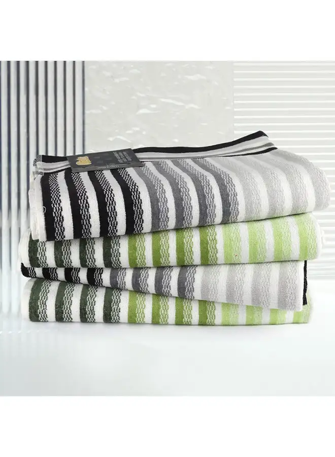 White Rose 4 Piece Bathroom Towel Set VISTA 420 GSM 100% Cotton Velour 4 Bath Towel 70x140 cm Green & Grey Color Modern Stripe Design Luxury Touch Extra Absorbent