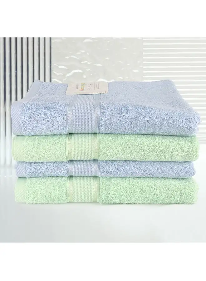 White Rose 4 Piece Bathroom Towel Set Alizaya 500 GSM 100% Cotton Terry 4 Bath Towel 70x140 cm Blue & Green Color Quick Dry Super Absorbent