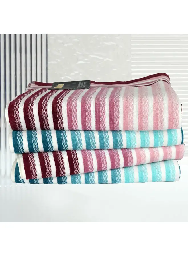 White Rose 4 Piece Bathroom Towel Set VISTA 420 GSM 100% Cotton Velour 4 Bath Towel 70x140 cm Turquoise & Pink Color Modern Stripe Design Luxury Touch Extra Absorbent