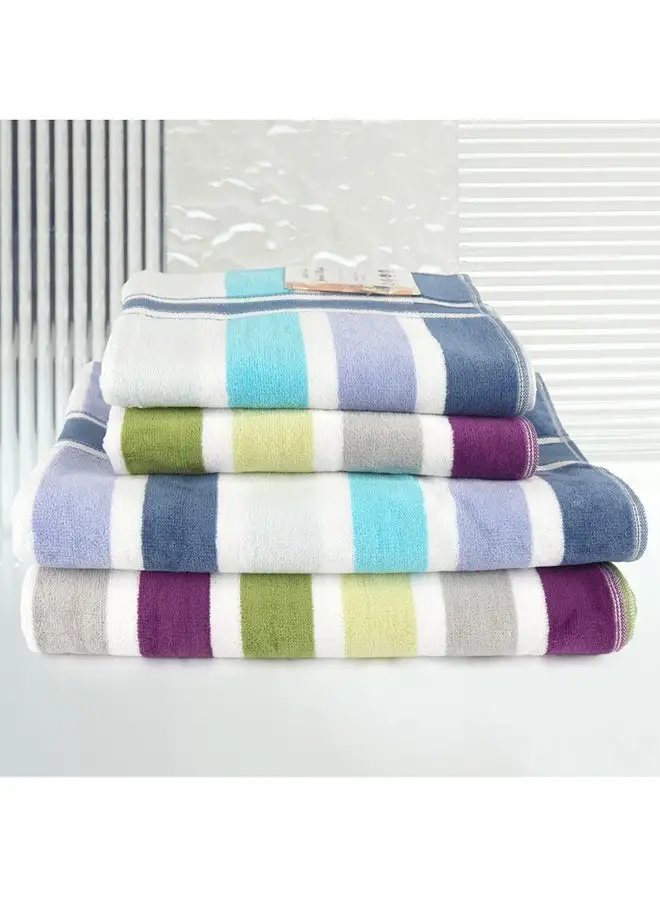 White Rose 4 Piece Bathroom Towel Set JEWELS 500 GSM 100% Cotton Velour 2 Bath Towel 70X140 cm & 2 Hand Towel 50x90 cm Blue & Green Color Modern Stripe Design Luxury Touch Extra Absorbent