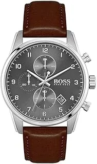 BOSS Men's Stainless Steel Quartz Watch with Leather Strap, Brown, 22 (Model: 1513787)