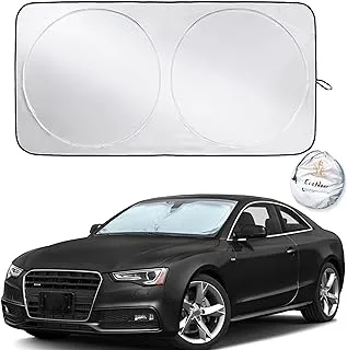 SHOWAY Car Windshield Sun Shade - Blocks UV Rays Sun Visor Protector, Sunshade To Keep Your Vehicle Cool And Damage Free, Fits Windshields of Various Sizes - Black & Silver