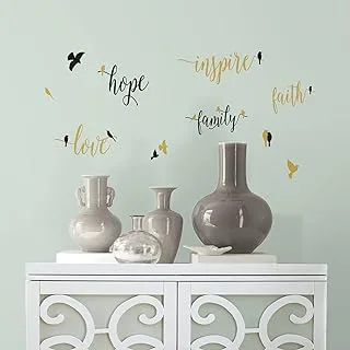 RoomMates RMK3088SCS Inspirational Words With Birds Peel And Stick Wall Decals,Gold