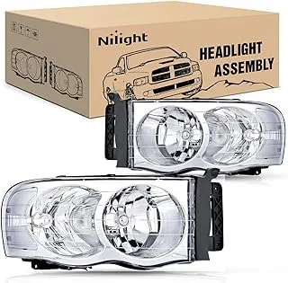 Nilight 2002 2003 2004 2005 Ram 1500 2500 3500 Headlight Assembly Chrome Housing Clear Corner Clear Lens Headlamp Replacement Driver and Passenger Side 2 Pack, 2 Years Warranty