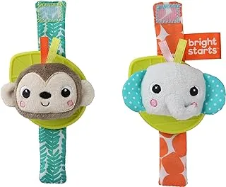 Bright Starts Rattle & Teethe BPA-free Baby Wrist Pals Toy - Monkey & Elephant, Newborn+