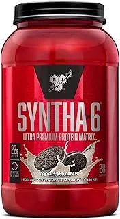 BSN Syntha-6 Ultra Premium Protein Matrix, Whey Protein Powder, Micellar Casein, Milk Protein Isolate Powder - Cookies & Cream, 2.91 Lbs, 28 Servings (1.32 KG)