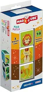 Geomag Magicube Mix & Match Savanna Animals STEM Toy 100% Recycled, Made in Switzerland, Multicolor 3 Pcs