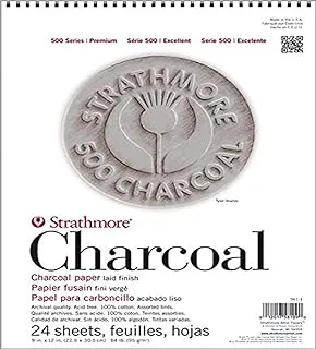 Strathmore 500 Series Charcoal Paper, Assorted Colors, Wirebound Pad, 12x18 inches, 24 Sheets (64lb/95g) - Professional Artist Paper