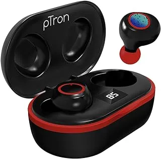 PTron Bassbuds Jets Bluetooth اللاسلكية حقًا في سماعات الأذن مع ميكروفون أسود وأحمر
