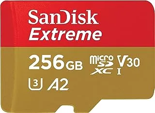 SanDisk 256GB Extreme microSD UHS I Card for 4K Video on Smartphones, Action Cams & Drones 190MB/s Read, 130MB/s Write SDSQXAV 256G GN6MN, Red/Gold