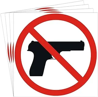 No Guns Allowed Sign - Self Adhesive Peel and Stick Waterproof Vinyl Decal - 3.94 inches in Diameter | Pack of 4 Pcs