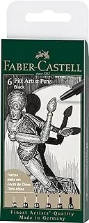 Faber-Castell PITT Artist Pen India Ink - wallet of 6 colour 199 black XXS, XS, S, F, M, 1.5, (167154)