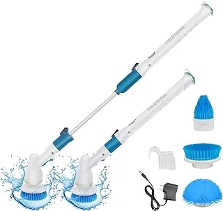 FRUITEAM Electric Spin Scrubber, Cordless Bathroom Super Power Floor Scrubber Surface Cleaner with 3 Replaceable Brush Heads and 1 Extension Arm for Tub, Kitchen, Tile, Blue