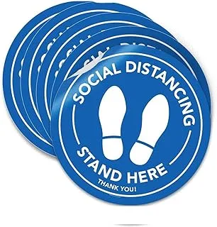 DELFINO Floor Stickers Social Distancing Floor Decal Sticker Safety Distance for Grocery Stores, Hospitals Social Distancing Sign 6 Pack (Blue) Please Stand Here 6 Feet Apart