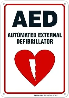 AED Sign, Automated External Defibrillator Sign, 10x7 Rust Free Aluminum, Weather/Fade Resistant, Easy Mounting, Indoor/Outdoor Use, Made in USA by Sigo Signs