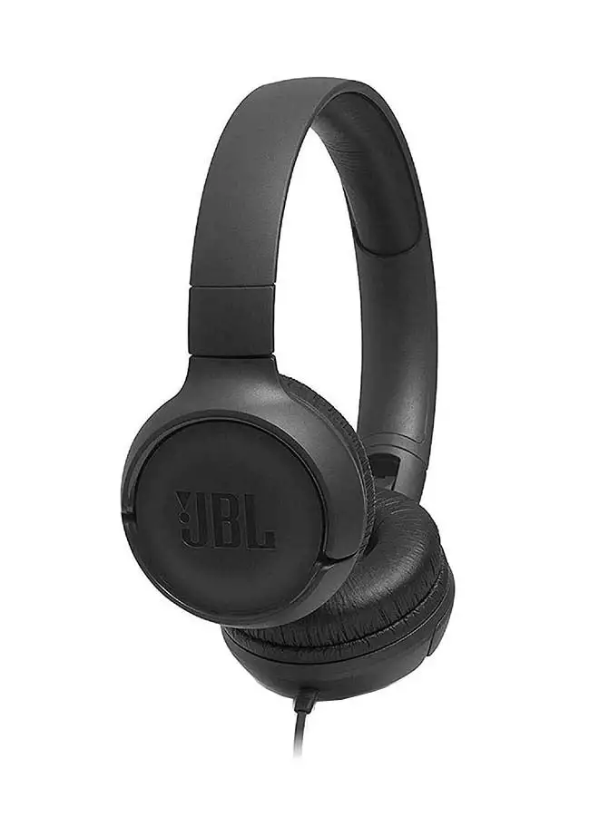 JBL Tune 500 Wired On-Ear Headphones - Deep Pure Bass - 1 Button Remote - Lightweight - Foldable - Tangle Free Cable Black