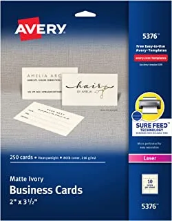 Avery Business Cards for Laser Printers 5376, Ivory, Uncoated, Pack of 250, One Size