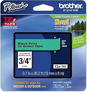 Brother Laminated Tape Black on Green, 18mm (TZe741)