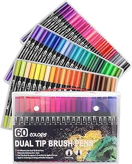 Bullet Journal 60pcs Colouring Pens, Dual Tip Brush Pens Art Markers Fineliner Water Color Drawing