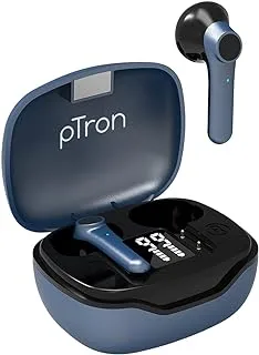 pTron Basspods 281 True Wireless Bluetooth 5.1 Headphones، Deep Bass، Touch Control TWS Earbuds، IPX4 العرق / مقاومة الماء ، مكالمات ستيريو وإلغاء الضوضاء السلبية مع جراب رقمي (أسود وأزرق)