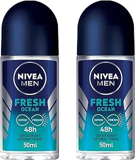 NIVEA MEN Deodorant Roll-on for Men, Fresh Ocean Aqua Scent, 2x50ml