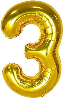 Gold number 3 Balloon for 3rd Birthday – Large, 40 Inch | Gold Mylar Number 3 Foil Balloon | 3rd Birthday Party Decorations or Anniversary | 3 Birthday Decorations for Girl and Boy