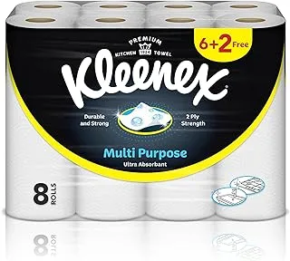 Kleenex Multi Purpose Kitchen Tissue Paper Towel, 2 PLY, 8 Rolls x 40 Sheets, Absorbent Towels for all Surfaces