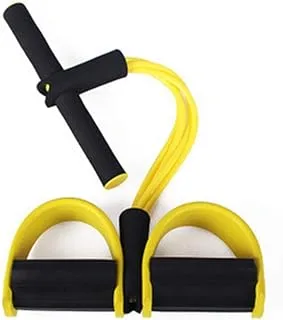 Multifunction Leg Exerciser Elastic Training 4-Tubes Pull Rope Sit-up Foot Pedal Resistance Band Stretch Trainer Home Fitness Equipment Sculpture Abdomen Waist Arm Tummy Traine-Yellow