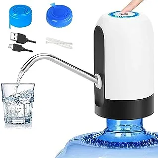 Water Bottle Pump 5 Gallon, CHIVENIDO Drinking Water Pump for 5 Gallon Bottle Water Jug Dispenser Smart USB Rechargeable Water Dispenser Pump with Non Spill Caps for Home Kitchen Office (White)