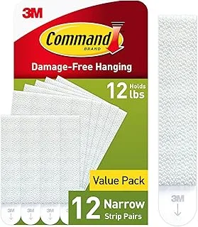 Command Narrow Picture Hanging Strips, Damage Free Hanging Picture Hangers, No Tools Wall Strips for Living Spaces, 12 White Adhesive Strip Pairs. Easy to Open Packaging (24 Strips)