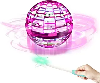 Magic Flying Toys Ball Built-in RGB Lights with Wand Shining Colorful Drone for Kids Adults Indoor and Outdoor Games Upgraded Version (Pink)