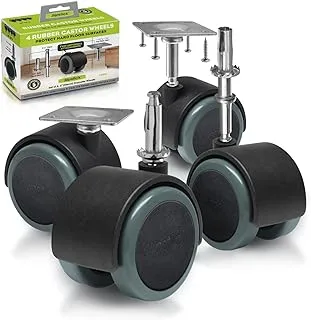 Slipstick CB681 2 Inch Floor Protector Rubber Caster Wheels (Set of 4) 5/16 Stem or Top Plate Mounting Options - Black/Gray Green