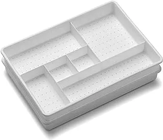 Madesmart Set of 2 Plastic 6-Compartment Drawer Organizer Gadget Trays, Multipurpose Storage Bins for Drawers, White