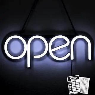 LED Neon Open Sign Light. Perfect to Advertise Storefront, Business, Office, Shop and Restaurant. Ultra Bright White Designer Color. Custom Built, Elegant Window Display