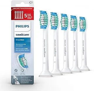 SONICARE Genuine Philips Simply Clean Replacement Toothbrush Heads, 5 Pack, HX6015/03