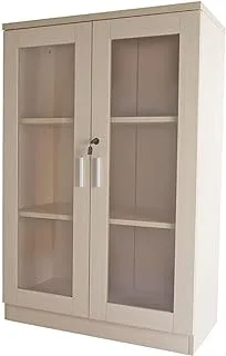 Mahmayi Melamine On Mdf Argent 120 Medium Height Cabinet Classy & Wooden Storage Cabinet With Lockable Glass Doors -W80Cms X D40Cms X H120Cms (Apple Cherry) ME120APL