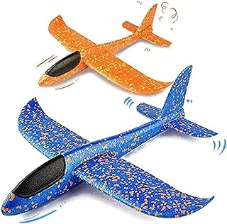 HEMERA SHOWAY Throwing Foam Airplane for Kids, Hand Launch Glider Plane Inertia Aircraft, Outdoor Sport Game (Blue and Orange,2 Pieces,36cm) MIXED COLOR