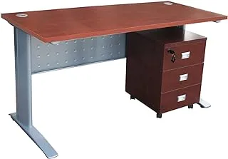 Mahmayi Stazion 1410 Modern Office Desk with Mobile Drawers - Stylish Metal Legs for Office Executives, Home Use, and Office Workstations - Versatile Office Furniture (160Cms, Apple Cherry)