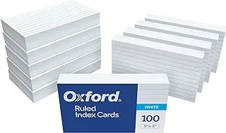 Oxford Ruled Index Cards, 7.6 cm x 12.7 cm, White, 1, 000 Cards, 10 Packs of 100 (98833)