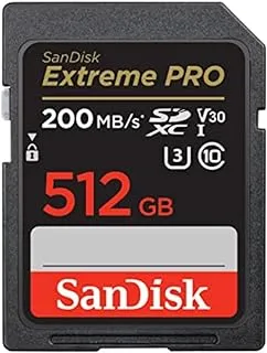 SanDisk 512GB Extreme PRO SDXC card + RescuePRO Deluxe, up to 200MB/s, UHS I, Class 10, U3, V30 SDSDXXD 512G GN4IN, Black