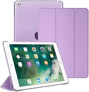 جراب FINTIE لجهاز iPad 9.7 2018/2017 ، iPad Air 2 ، iPad Air - غطاء رفيع وخفيف الوزن مع واقي خلفي بلوري شفاف ، إيقاظ / نوم تلقائي لجهاز iPad الجيل السادس / الخامس ، iPad Air 1/2 ، أرجواني فاتح