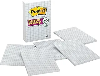 Post-it Super Sticky Notes, 4 in x 6 in, 3 Pads, 2x the Sticking Power, White with Blue Grid Lines, Recyclable (660-SSGRID)