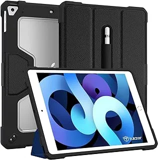 Tukzer - Armour Smart Case Cover For Ipad 10.2 With Pencil Holder For 7Th, 8Th Gen (2020) Rugged, Smart Flip Folio, Auto Sleep/Wake (Black)