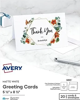 Avery Greeting Cards, Inkjet Printers, 20 Blank Cards and Envelopes, 5.5 x 8.5, Folded (3265)