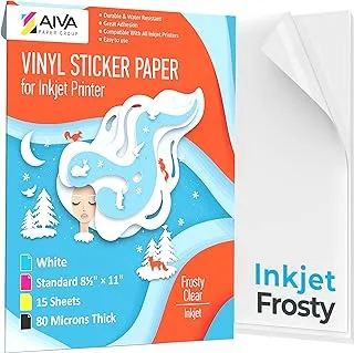 Printable Vinyl Sticker Paper for Inkjet Printer - Frosty Clear - Semi-Transparent -15 Self-Adhesive Sheets - Waterproof Decal Paper - Standard Letter Size 21.6 cmx28 cm