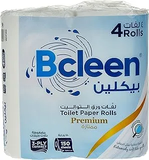 Bcleen Deluxe Toilet Paper rolls, Highly Absorbent, Sterilized, Soft & Strong, Flushable Toilet Paper, 3-Ply 150sheets, Pack Of 4 Rolls. New & improved