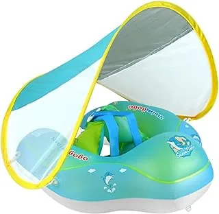 Yooyao Baby Swimming Inflatable Float with Sun Protection Canopy,Children Waist Ring Pool Floats, add Tail no flip Over for Age of 3-70 Months,11-50 lbs (Small)