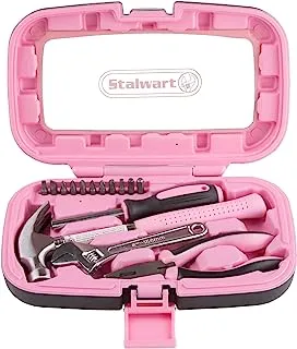 15-Piece Household Hand Tool Set with Carry Case – Tool Kit with Screwdrivers, Pliers, and Wrenches – Great for Home or Car by Stalwart (Pink)