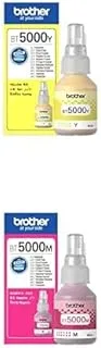 Brother Genuine Bt5000Y Ultra High Yield Yellow Ink Bottle, 5 X 12.2 X 6.2 cm, Bt5000Y, Bg Bt5000Y & Brother Genuine Bt5000M Ultra High Yield Yield Magenta Ink Bottle, 7.6 X 5.1 X 15.2 cm