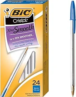 BIC Cristal Xtra Smooth Medium Ballpoint Pen (1.0mm) 24-Count Box, Blue (MS241-BLU)